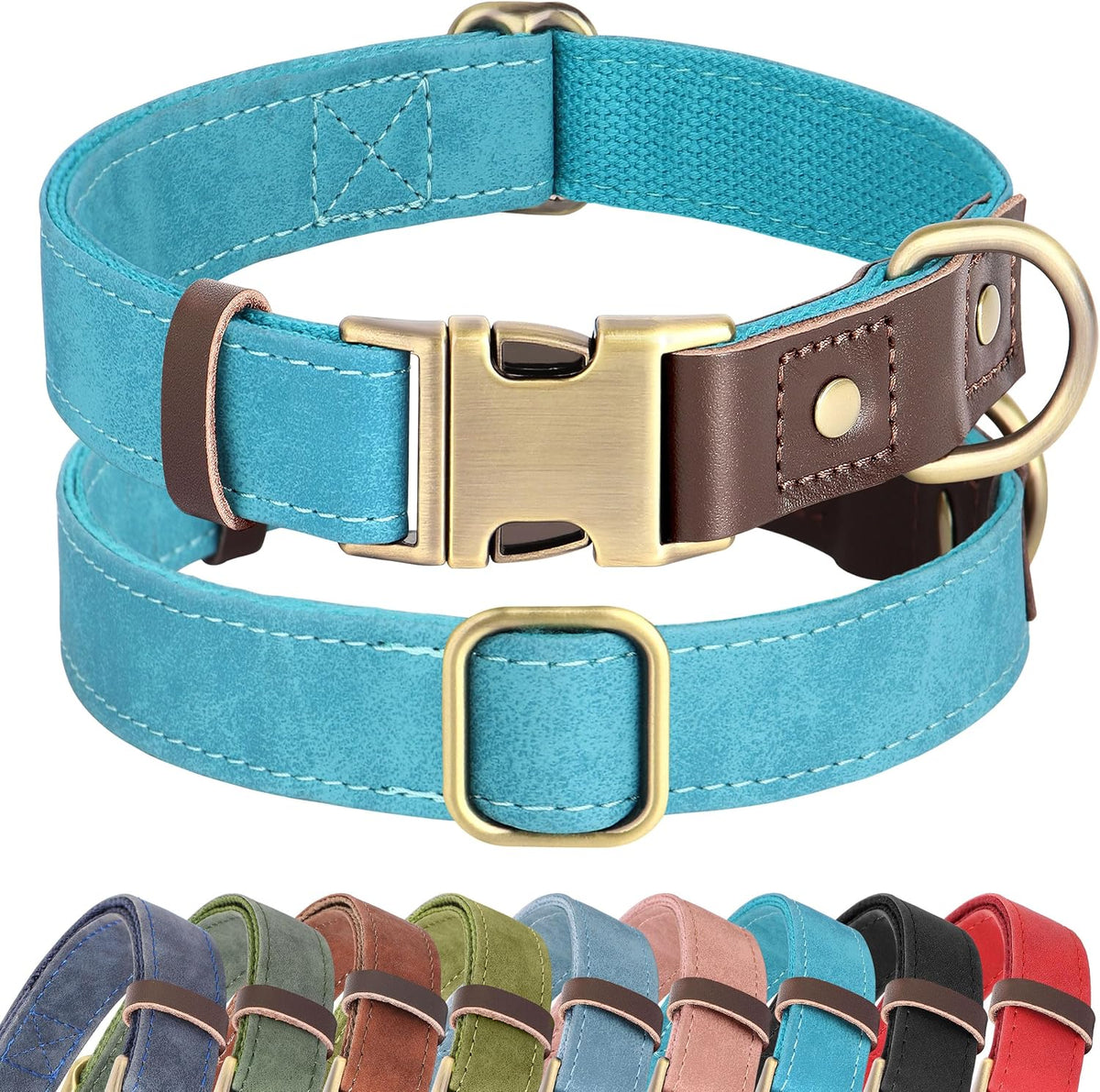 PU Leather Dog Collar for Small Dogs Puppy, Soft Lining, Green S – Essentials for Dogs - Light Blue / XL: Neck 20-27", Width 1¼"