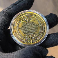 Archangel Michael challenge coin with Psalm 91:10-11 inscription in a clear case - view 3