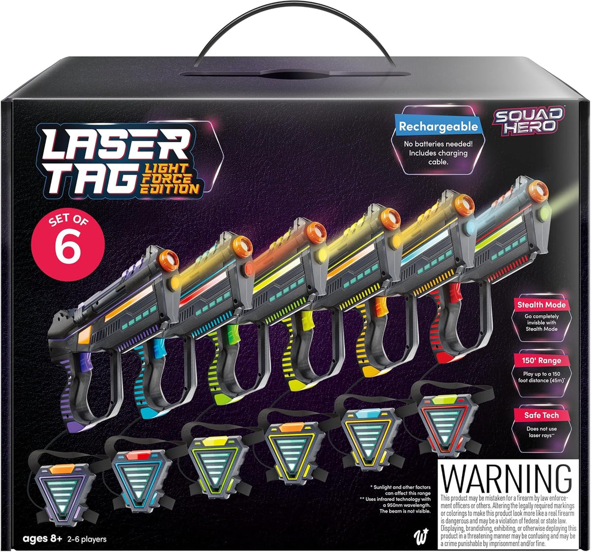 Squad Hero Rechargeable Laser Tag for Kids, Teens & Adults - 6 Pack