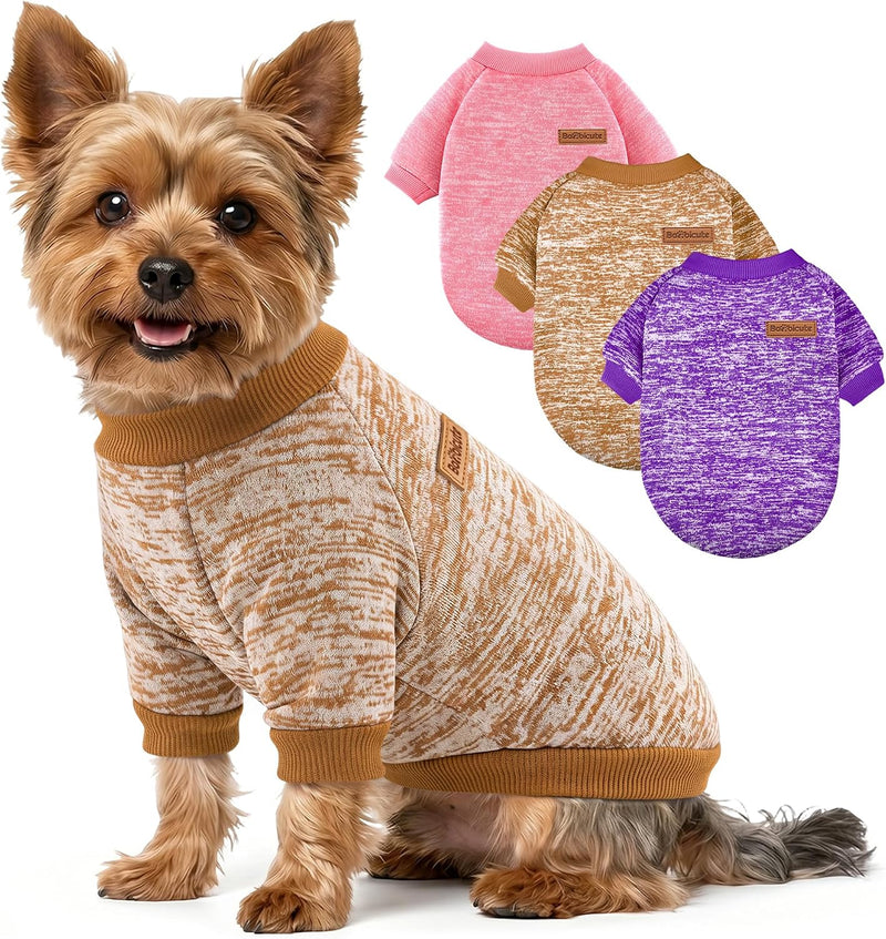 3 Pack Dog Sweaters for Small Dogs Girl Boy Winter Fleece Clothes - Khaki+Pink+Purple / S (Back: 11.8", Chest: 15.7", 5.5-10 lbs)