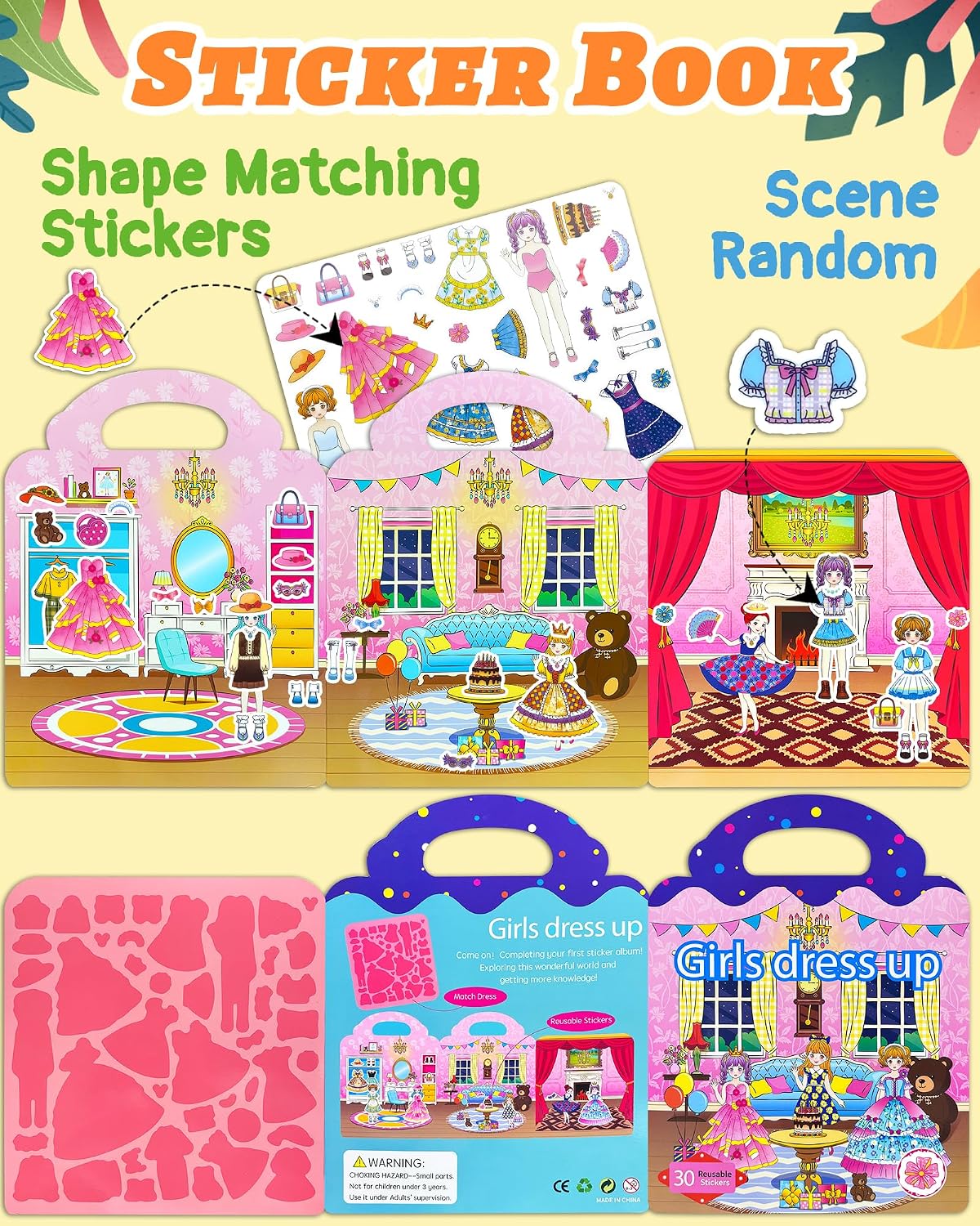 Benresive Reusable Sticker Book, Travel Stickers for Kids - Dress Up - image 2