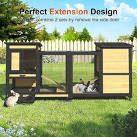 40'' Rabbit Cage Bunny Cage Indoor, Outdoor Rabbit Hutch for Small Animals, 2-Story Wooden Guinea Pig Cages with Wheels & 2 Deeper No Leak Trays, Waterproof Openable Roof & Bottom Wire Mesh