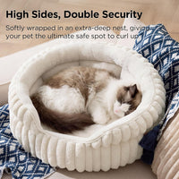 Bedsure ComfyFleece Washable Cute Cat Bed, Soft Round Kitten Bed - 23''x23''x8.5'' / Cream - image 2