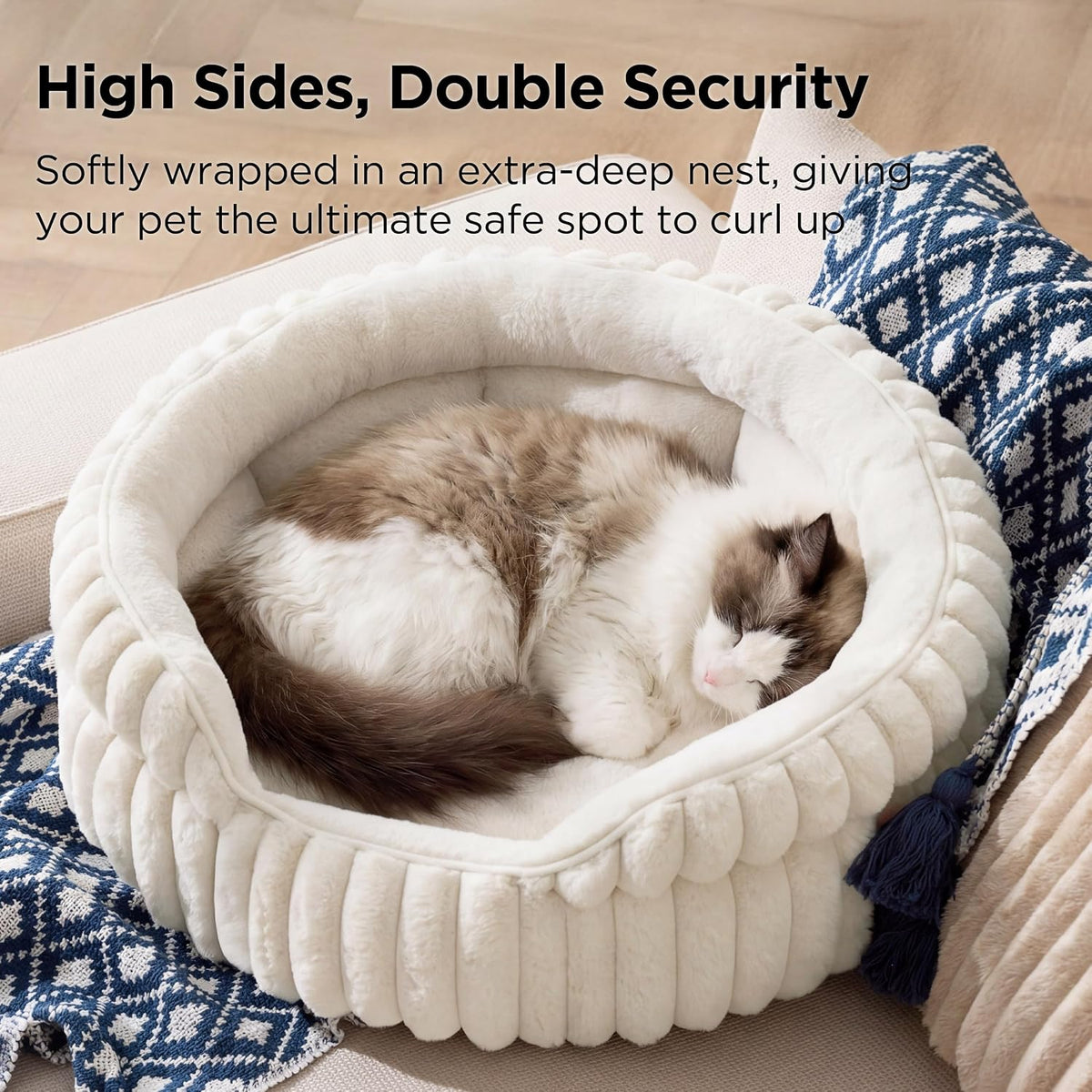 Bedsure ComfyFleece Washable Cute Cat Bed, Soft Round Kitten Bed - 23''x23''x8.5'' / Cream - image 2