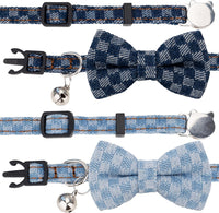 Cat Collar Breakaway Bowtie Safety with Bell Adjustbale Kitten Puppy - O-[2pcs] Denim - image 2