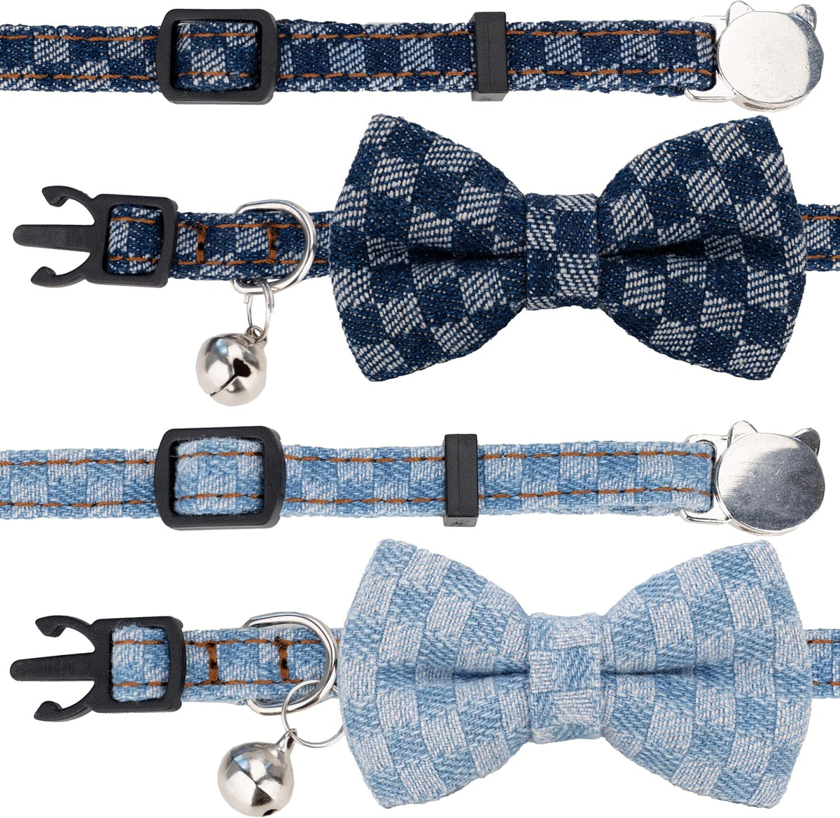 Cat Collar Breakaway Bowtie Safety with Bell Adjustbale Kitten Puppy - O-[2pcs] Denim - image 2