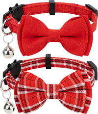 Cat Collar Breakaway Bowtie Safety with Bell Adjustbale Kitten Puppy - J-[2pcs] Red