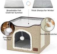 Bedsure Cat House Bed for Indoor Cats with Fluffy Ball and Scratch Pad - Brown / Single - image 3