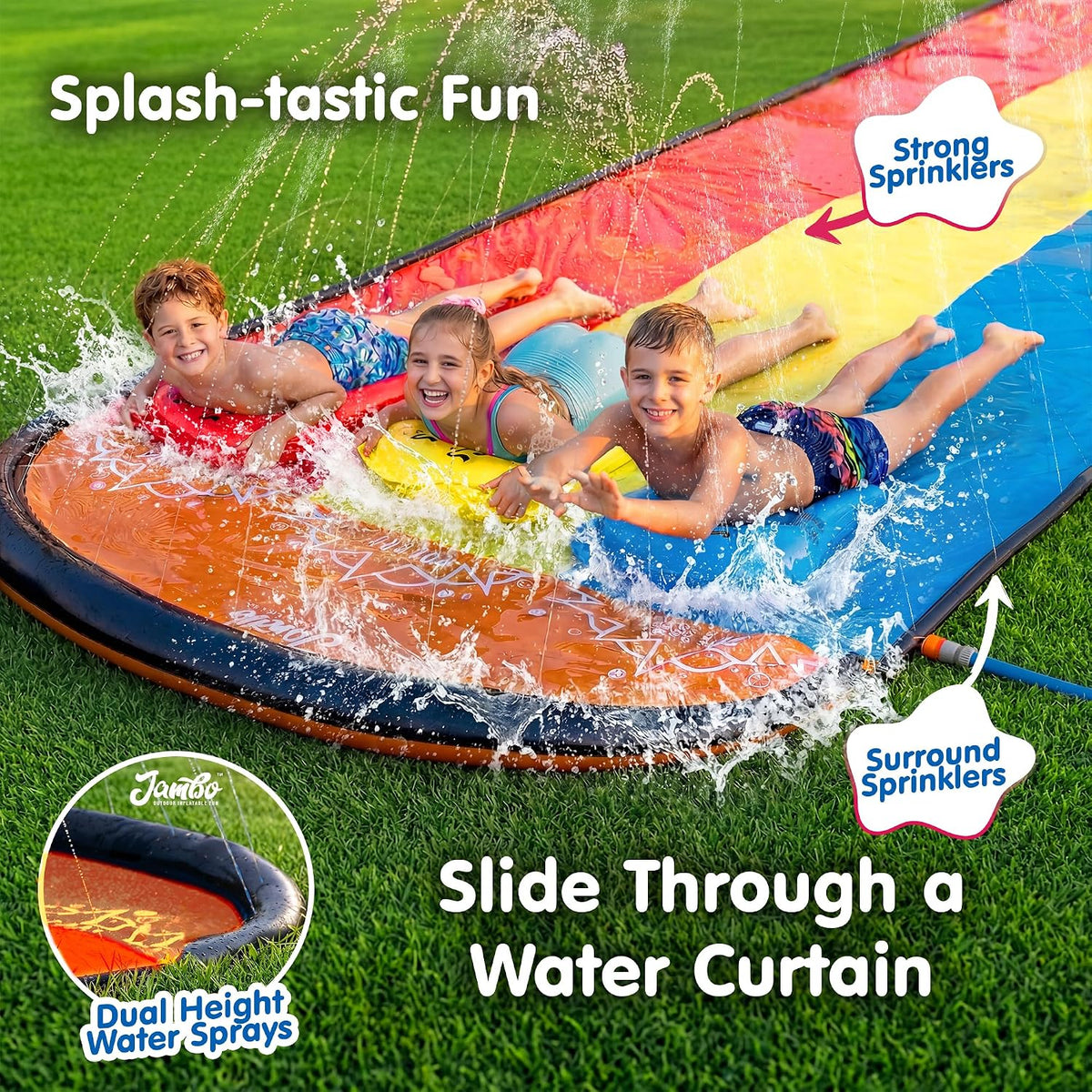 JAMBO Premium Triple Water Slide with 3 Bodyboards - 20ft Triple Lane Multicolor - image 3