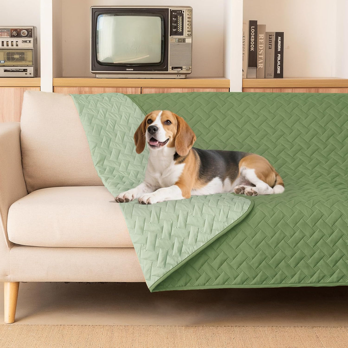 gogobunny 100% Double Sided Waterproof Dog Blanket Soft Pet Bed Cover - 68x82 Inch (Pack of 1) / Dark Green/Light Green