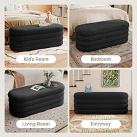 Storage Ottoman Bench 49.2 Inch Upholstered Fabric Storage Bench for Bedroom End of Bed Aesthetic Large Oval Ottoman for Living Room Entryway (Black)