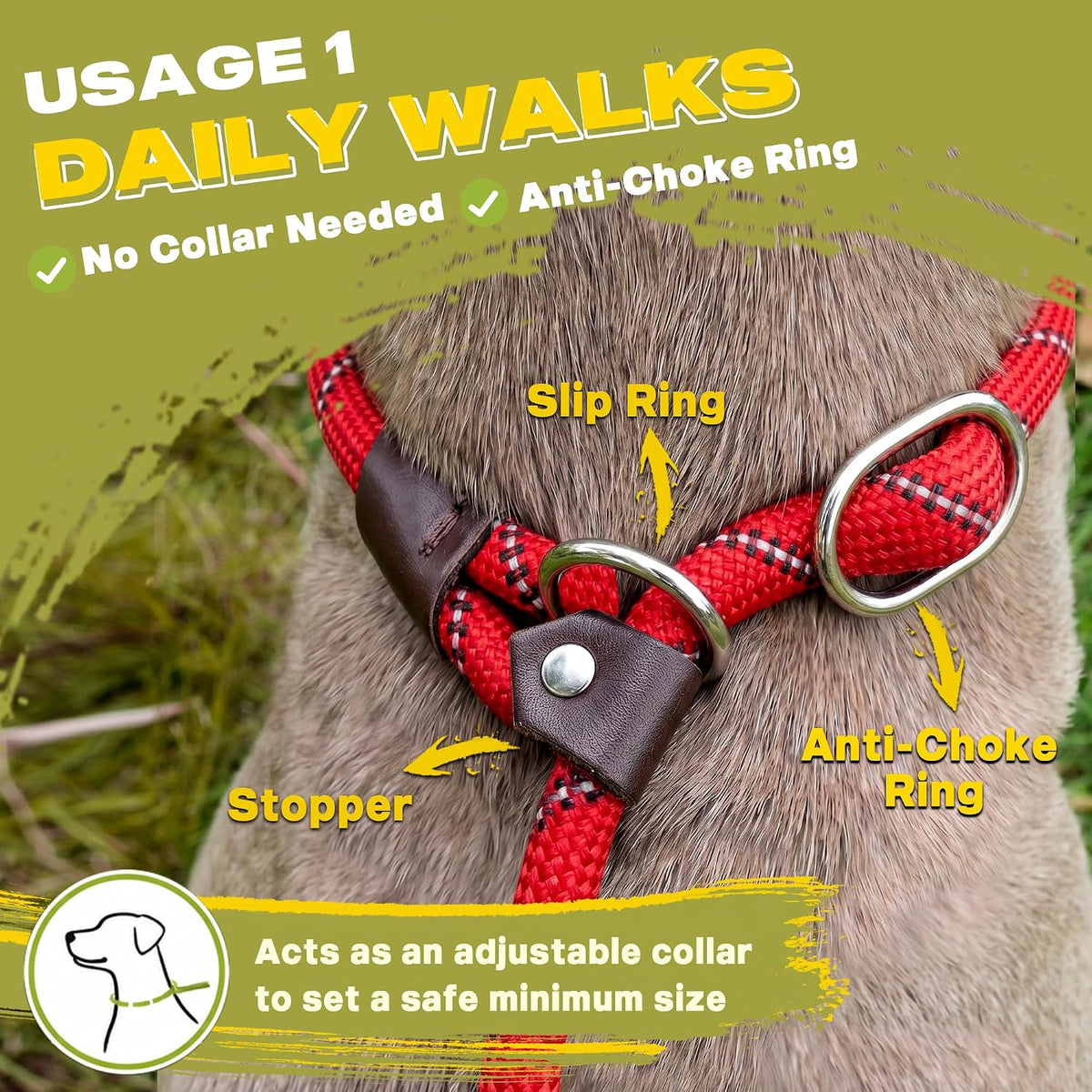 Fida Durable Slip Lead Dog Leash - 4ft - Large (1/2") / Red - image 4