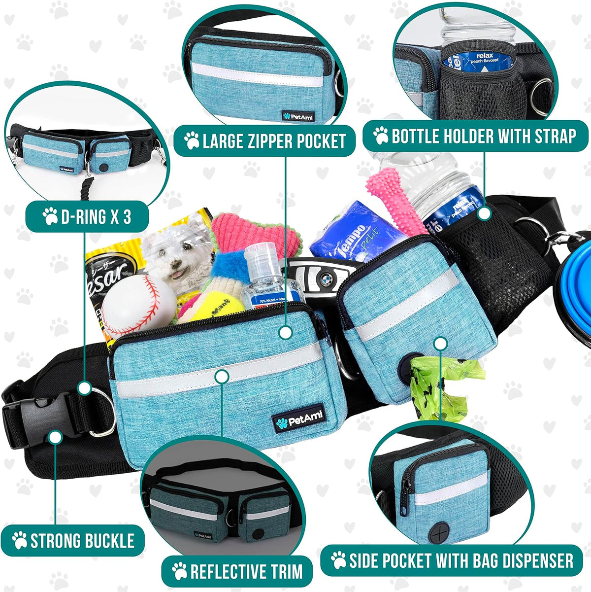 PetAmi Hands Free Dog Leash with Waist Running Belt Bag, Single – Essentials for Dogs - 2 Leashes / Turquoise - image 3