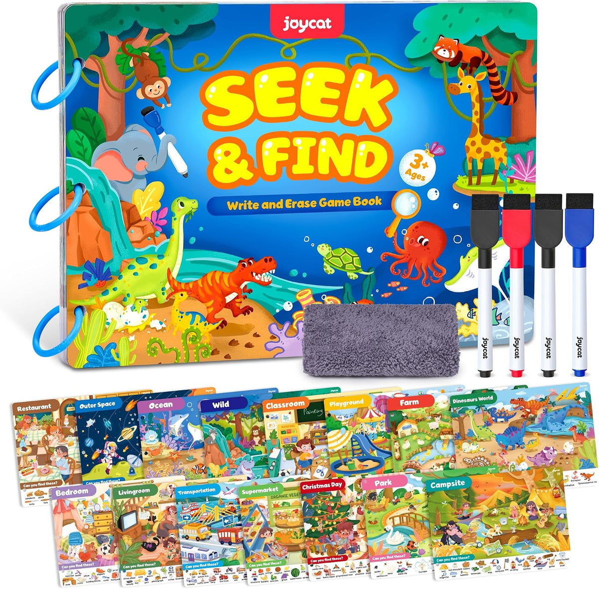 JoyCat seek and find activity book with dry erase markers, cloth and storage bag - view 6