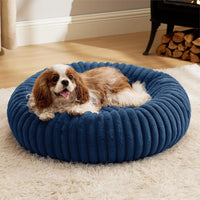 Bedsure ComfyFleece Donut Dog Bed Medium Size Dog with Washable Cover – Essentials for Dogs - M (30x30x8) / Night Blue