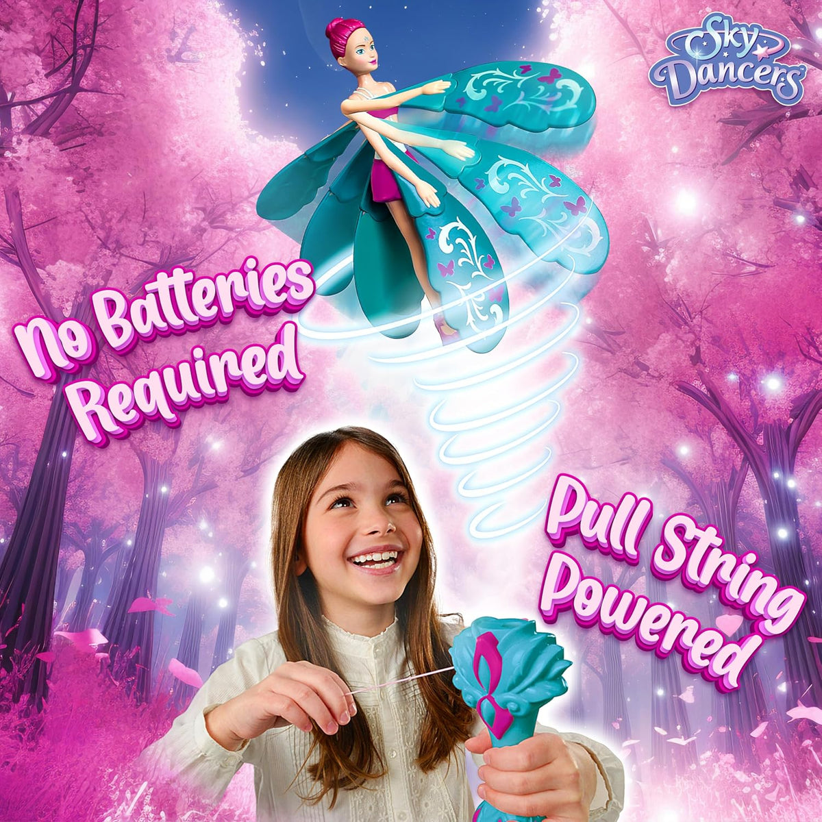 Sky Dancers Flying Doll, Pull-String Toy, No Batteries - Turquoise - image 2