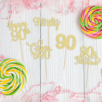30 Pack Happy 80th Birthday Cupcake Toppers Gold Glitter Eighty - 90th / Gold - image 4