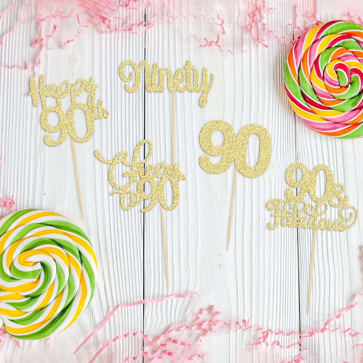 30 Pack Happy 80th Birthday Cupcake Toppers Gold Glitter Eighty - 90th / Gold - image 4