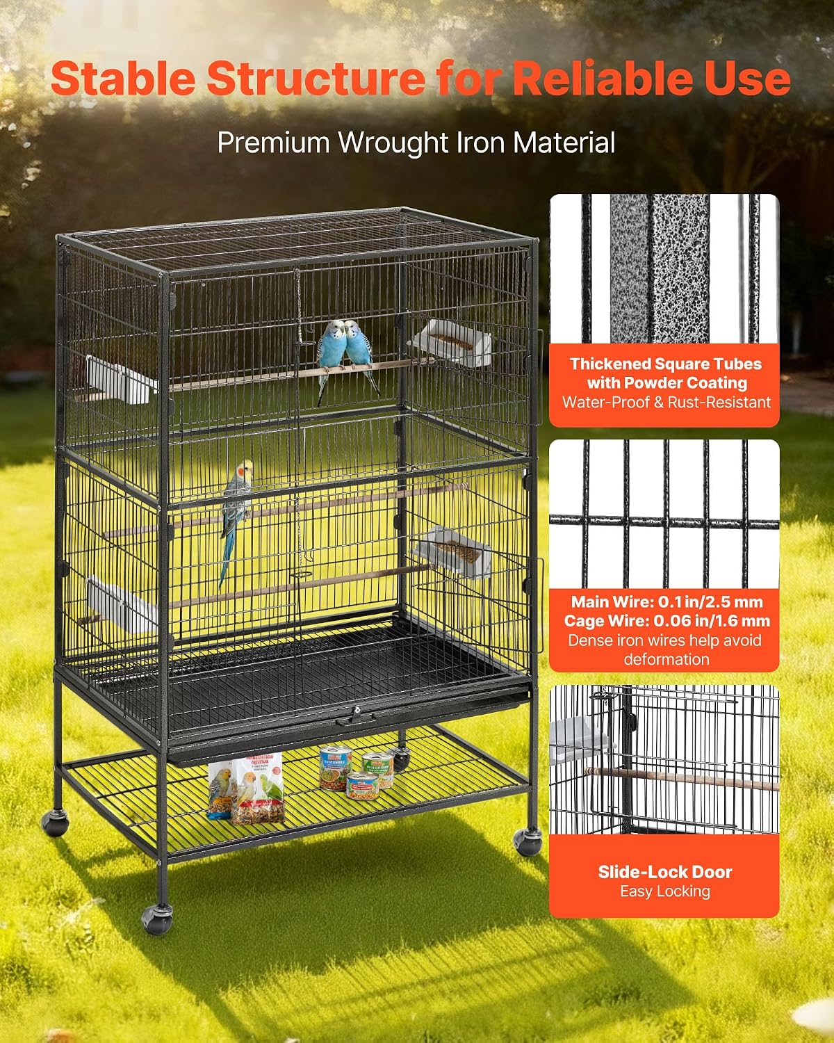 VEVOR Bird Cage, Flat Top - Black / 31.5"L x 20.5"W x 52.0"H - image 3