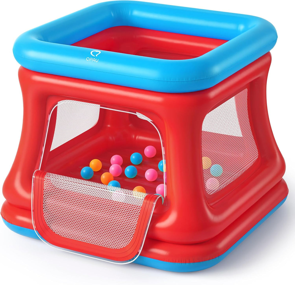 QPAU 3-in-1 Inflatable Bounce House with Pump for Toddlers 1-3 – Fun for Kids & Family - Blue & Red