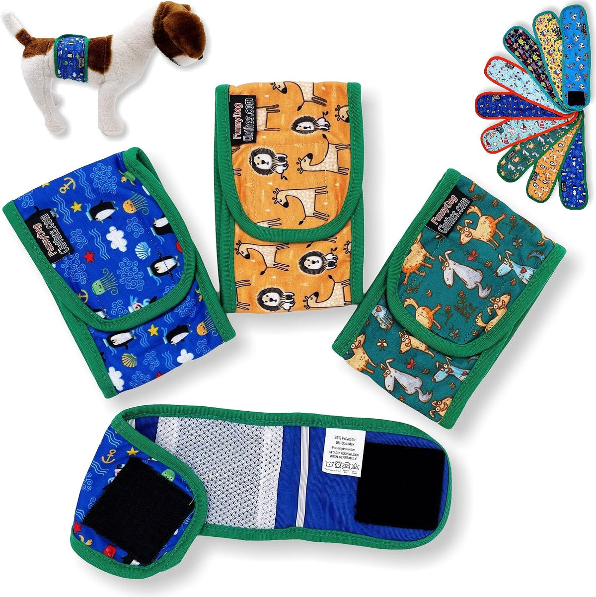 Pack of 3 Dog Belly Band Puppy Diapers Male Boy Belly Wrap Reusable - S: Waist 11" - 13" / Pack of 3 - Green Trim