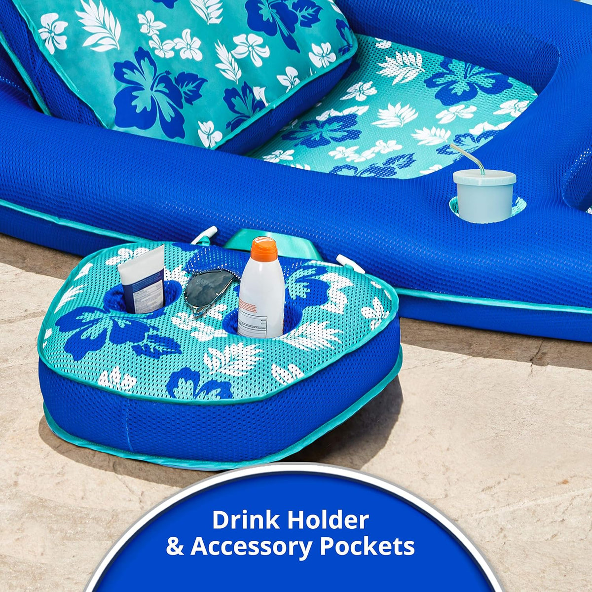 Aqua Campania Ultimate 2-in-1 Pool Float Lounge - One Size / Lounge Teal Hibiscus - XLarge - image 4