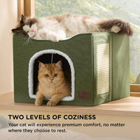 Bedsure Cat House Bed for Indoor Cats with Fluffy Ball and Scratch Pad - Loden Green / Single - image 3