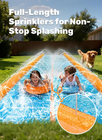 Sloosh double lane water slide, 25 x 6 ft lawn slide with sprinkler and two boards - view 3