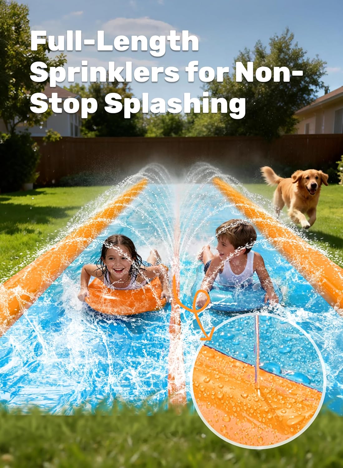 Sloosh double lane water slide, 25 x 6 ft lawn slide with sprinkler and two boards - view 3