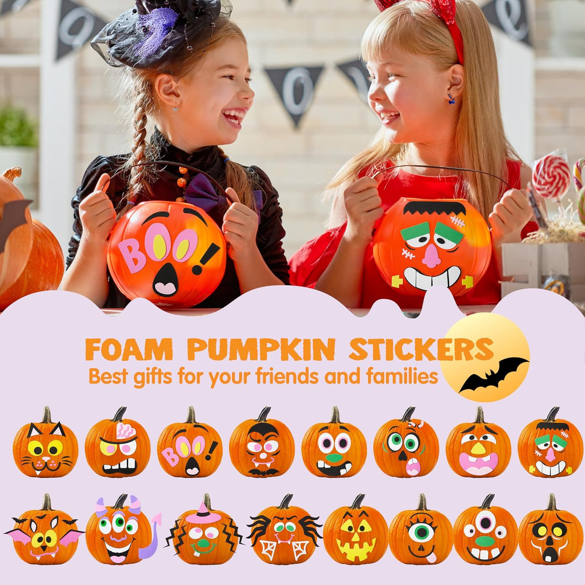 JOYIN Halloween pumpkin decorating stickers, 16 foam face kits including witch, bat and ghost - view 5