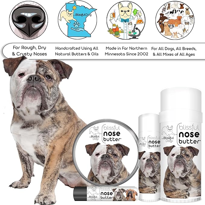 The Blissful Dog Mastiff Nose Butter for Dry, Cracked Skin, Lick-Safe Dog Nose Balm with Moisturizing Shea Butter, Almond, Olive, and Essential Oils, Pet Supplies, Uncented, 4 oz.