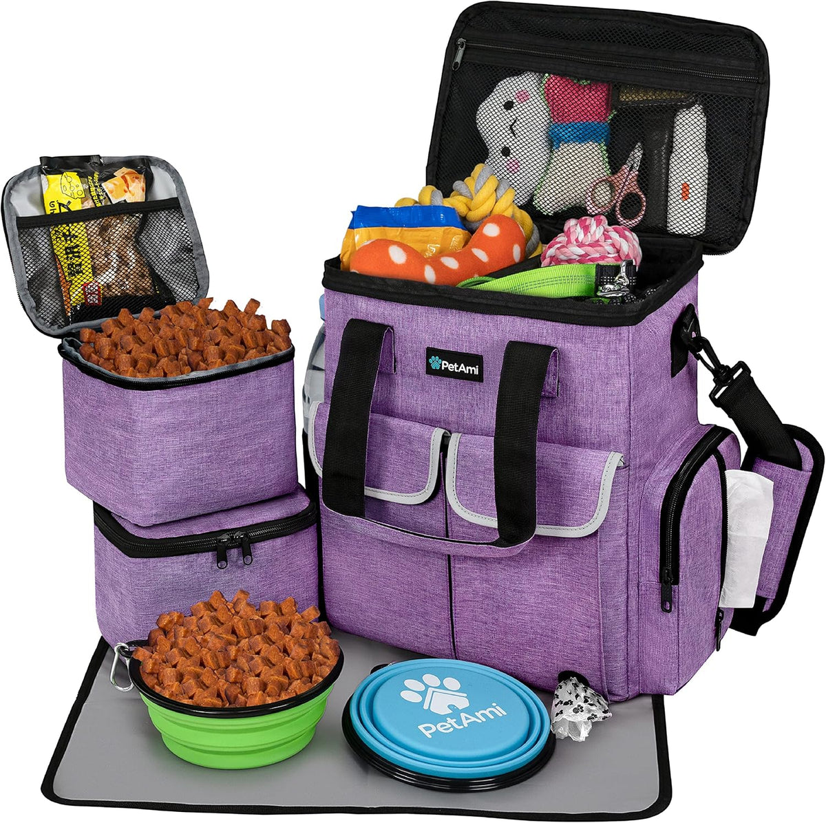 PetAmi Dog Travel Bag Organizer, Pet Supplies Diaper Tote - 12.0"L x 5.0"W x 15.0"H / Heather Purple