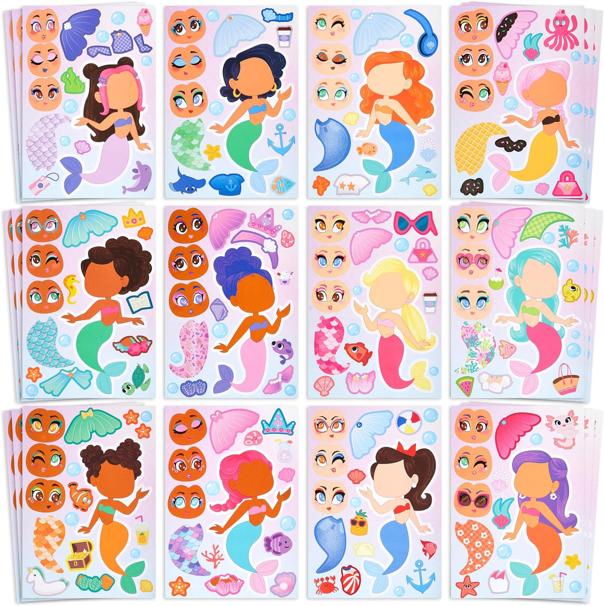 JOYIN 36 Sheets 9"x6" Make a face Stickers for Kids - Mermaid