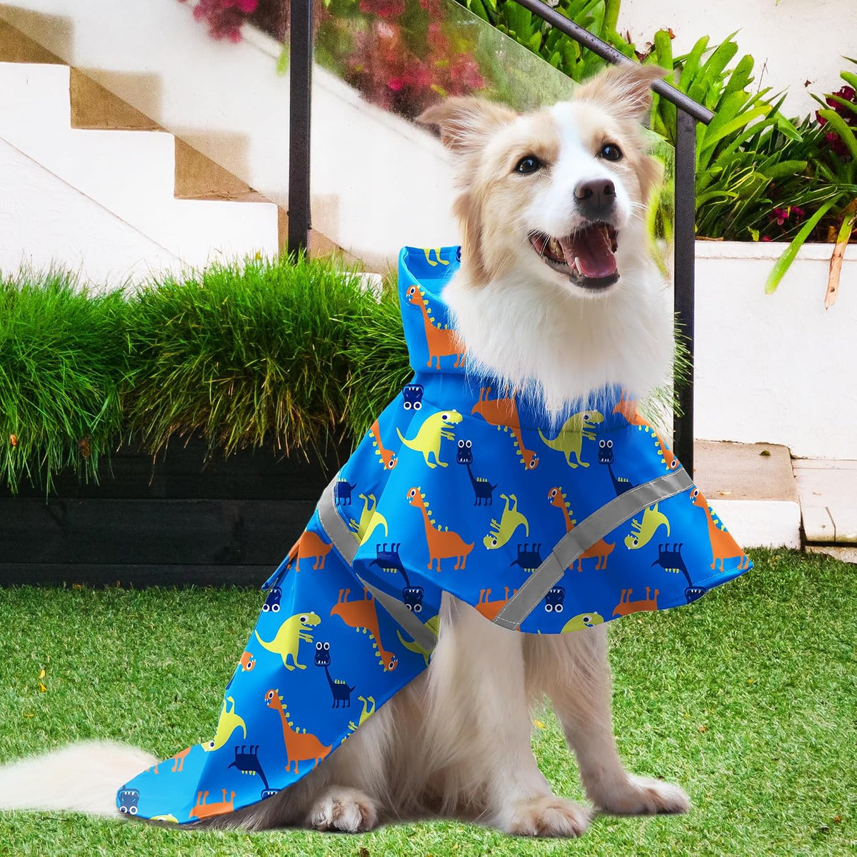 Large Dog Raincoat Adjustable Pet Water Proof Clothes Lightweight - Blue Dinosaur / 3X-Large (Pack of 1) - image 4