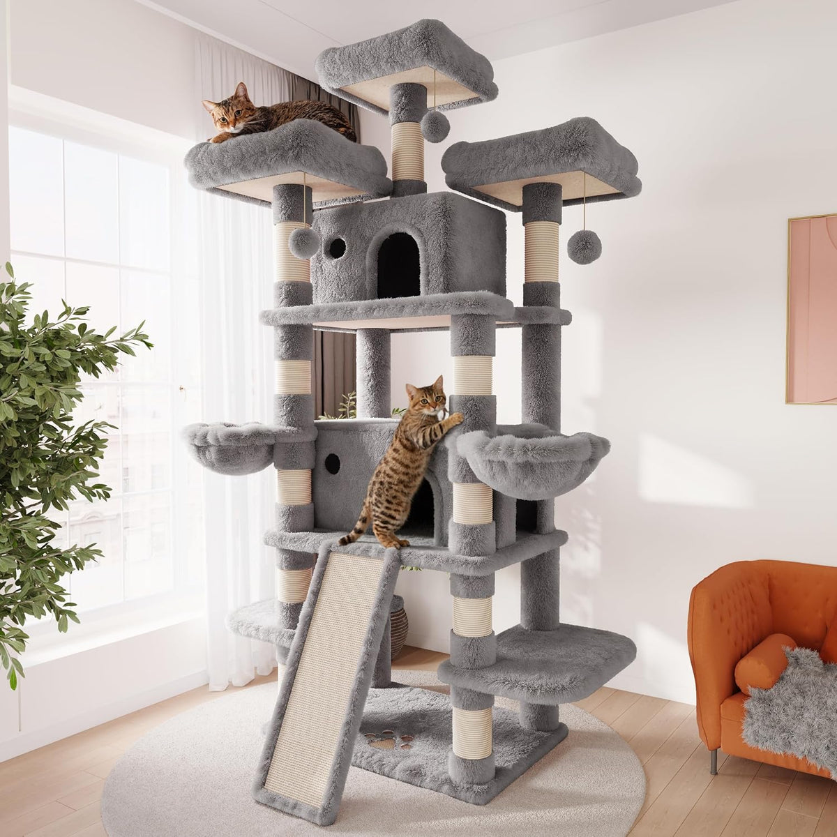 SHA CERLIN 68 Inches Multi-Level Large Cat Tree for Large Kitties/Big - 81in / Grey