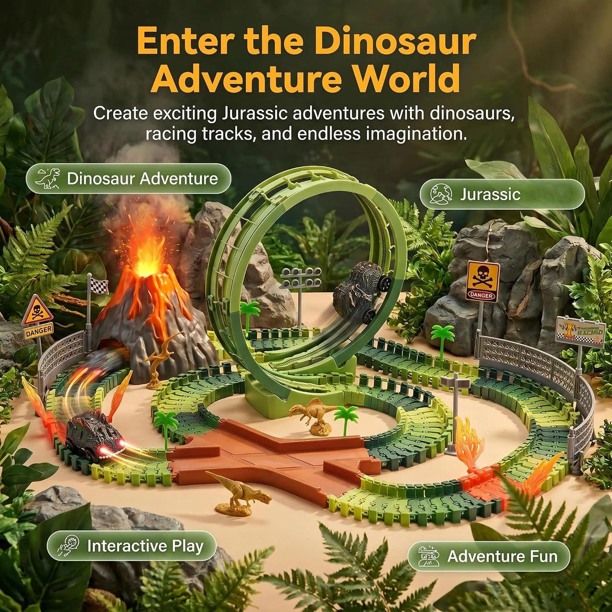 Dinosaur Race Track Toys for Boys 3-5 - Single Loop Dinosaur Race Track Set - image 3
