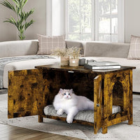 JY QAQA Cat Litter Box Enclosure,Litter Box Furniture Hidden with Barn Door,Wooden Cat Washroom Furniture,Cat House,Fit Most of Litter Box,Brown