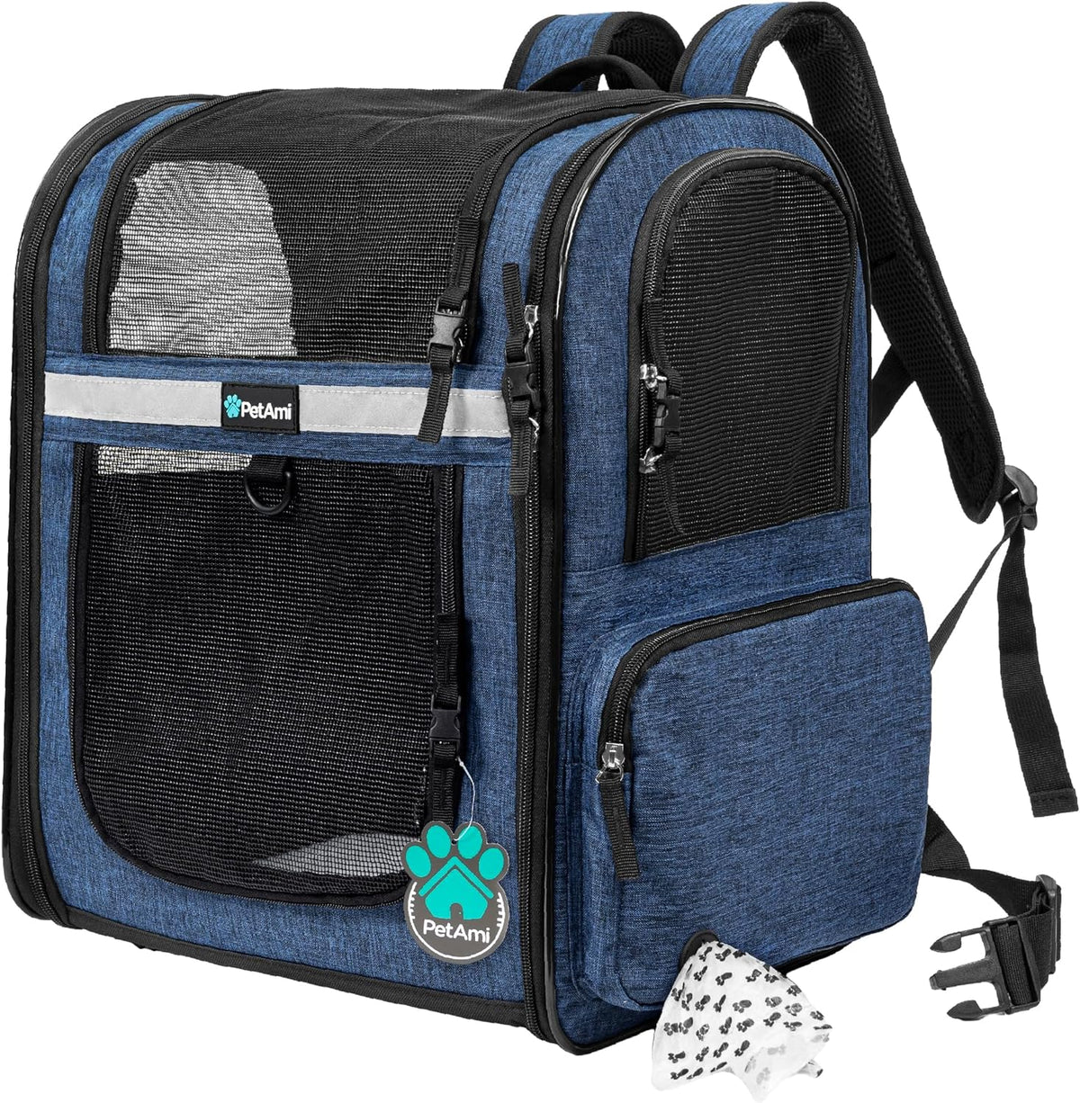 PetAmi Dog Backpack Carrier, 4-Way Entry Ventilated - Navy Blue