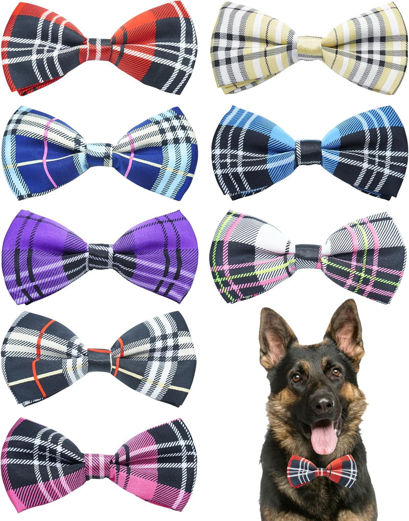 PET SHOW 8 Pack Dog Bowties Plaid for Small Dogs Slide on Collar – Essentials for Dogs - M / M/L