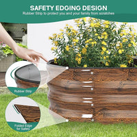 Galvanized Raised Garden Bed Outdoor - 4×2×1ft Planter Raised Beds for Gardening | Oval Metal Garden Planter Box with Safety Edging and Gloves for Vegetables Fruits and Flowers - Grain