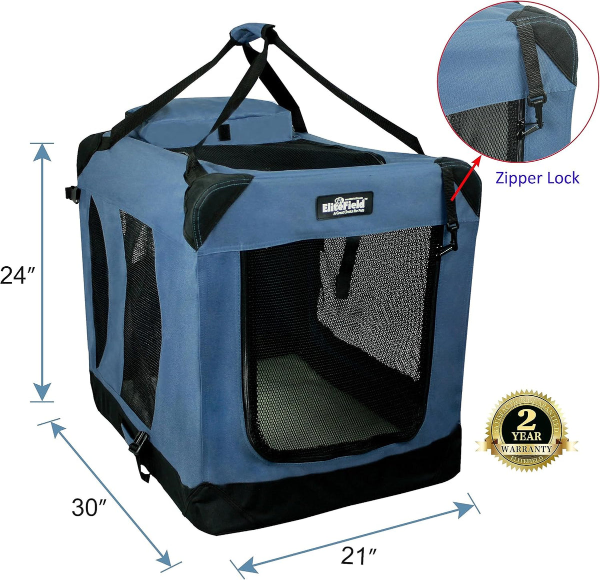 EliteField 3-Door Soft Dog Crate with Bed & Carrying Bag – Essentials for Dogs - Blue Gray / 30.0"L x 21.0"W x 24.0"H - image 2