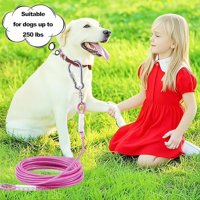 Dog Tie Out Cable for Outside,10FT Long Dog Leash&Chains with Swivel Hook,Small-Large Dogs Runner Cable for Yard,Heavy Duty Dogs Lead Line for Outdoor and Camping (500lbs 10FT, Pink)