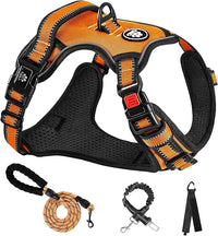 NESTROAD No Pull Dog Harness,Adjustable Oxford Dog Vest Harness with Leash,Reflective No-Choke Pet Harness with Easy Control Soft Handle for Large Dogs(Large,Orange)