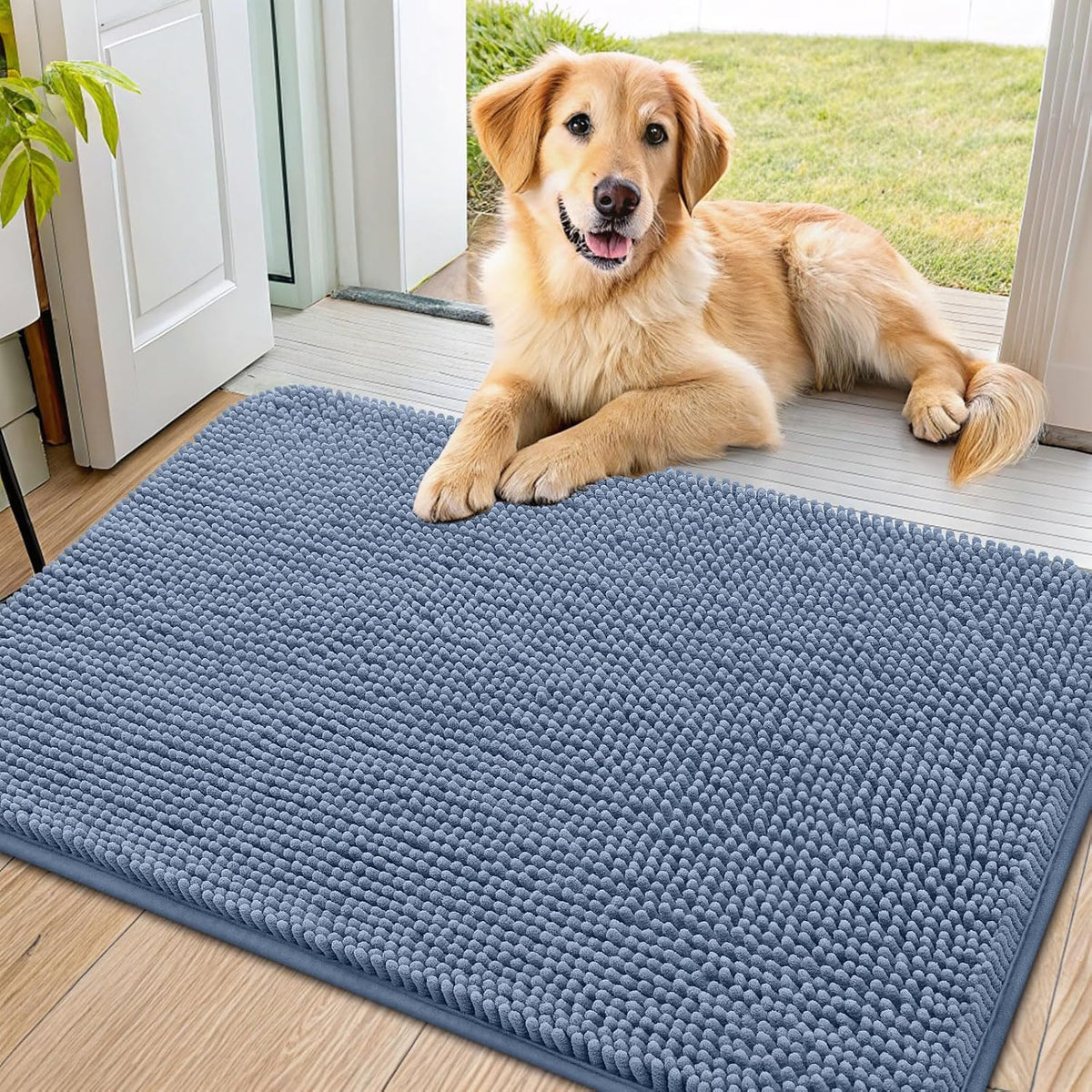 Smiry Dog Door Mat for Muddy Paws 30x20 - Classic Solid / Airy Blue / 34"X21"