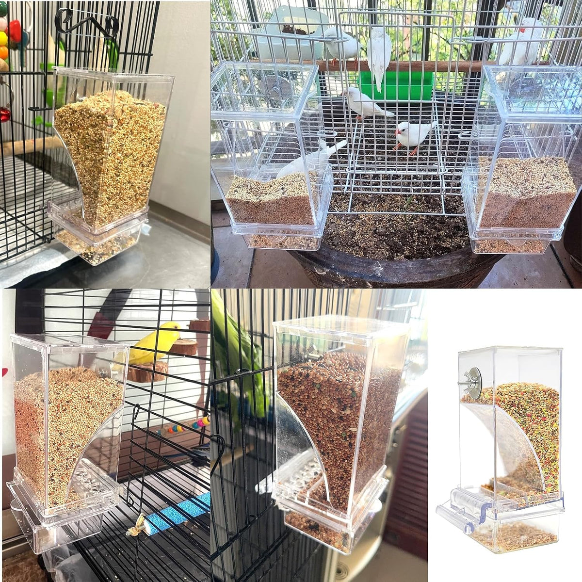No Mess Bird Feeder for Cage Automatic Small Bird Food Container - Transparent / 1Pcs - image 2