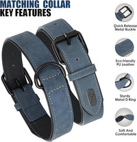 Didog Soft Padded Leather Dog Collar and Leash Set, Adjustable Dog Leash and Collar Set with Metal Buckle, Breathable Dog Collars with 4FT Faux Leather Dog Leash for Small Medium Large Dogs, Blue, XL