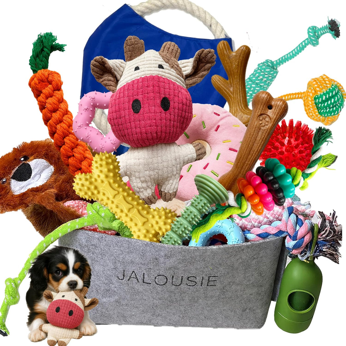 Jalousie 12 Pack Plush Animal Dog Toy - 30 PCs Gift Basket