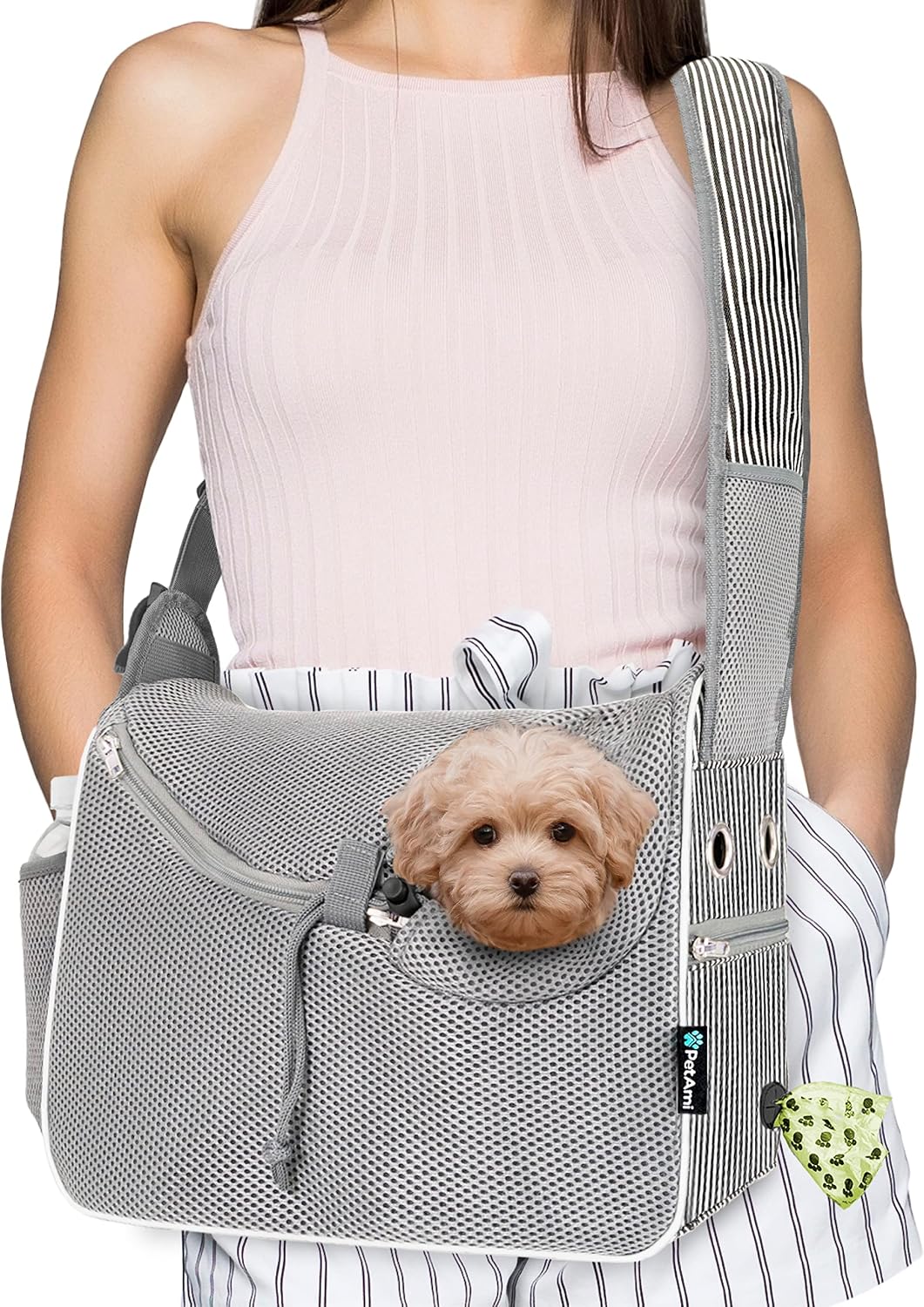 PetAmi Dog Sling Carrier for Small Dog - Stripe Black