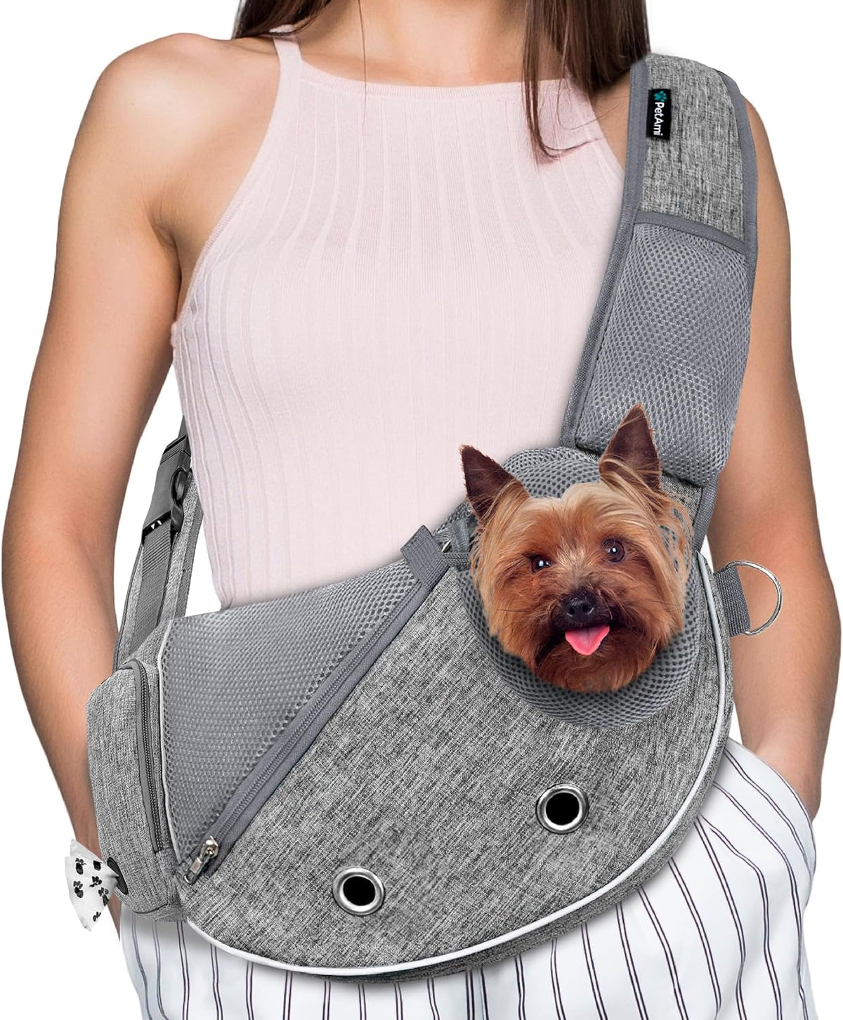 PetAmi Small Dog Sling Carrier, Puppy Cat Hands-Free Purse - Gray / 18.0"L x 5.5"W x 11.0"H