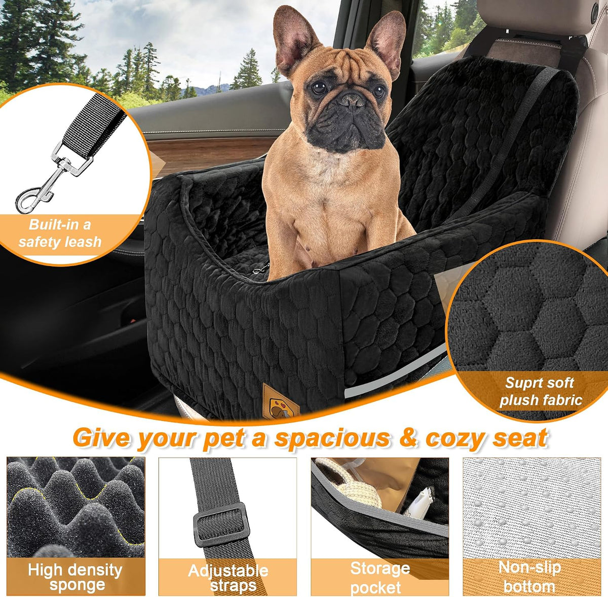 Dog Car Seat for Small/Medium Dogs, Memory Foam Dog Booster Seat - Black / Medium - image 3